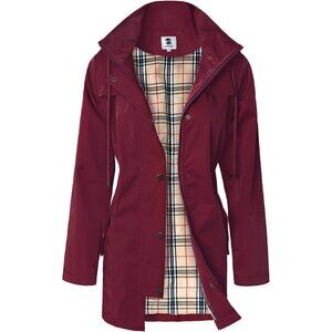 ✨ Saphirose Long Jacket Women Red Hooded Rain Outdoor Raincoat Windbreaker Coat